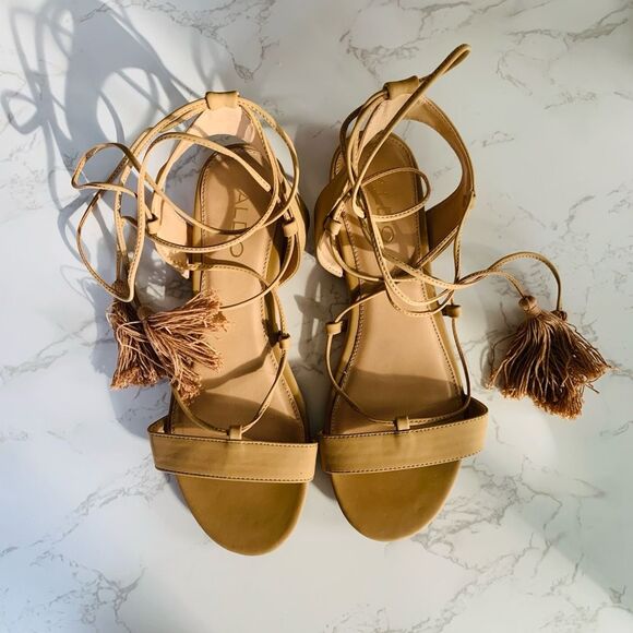 Aldo Strappy Wrap Up Gladiator Fringe Sandals | Size 8.5 - Picture 1 of 6